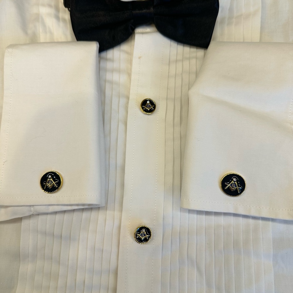 Brand New Free Mason Cufflinks and Tuxedo Stud Set Black with Gold Accents